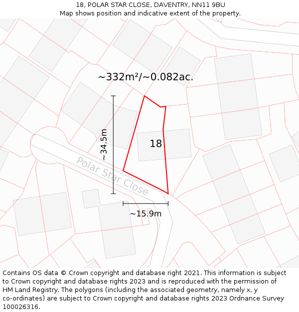 18, POLAR STAR CLOSE, DAVENTRY, NN11 9BU: Plot and title map