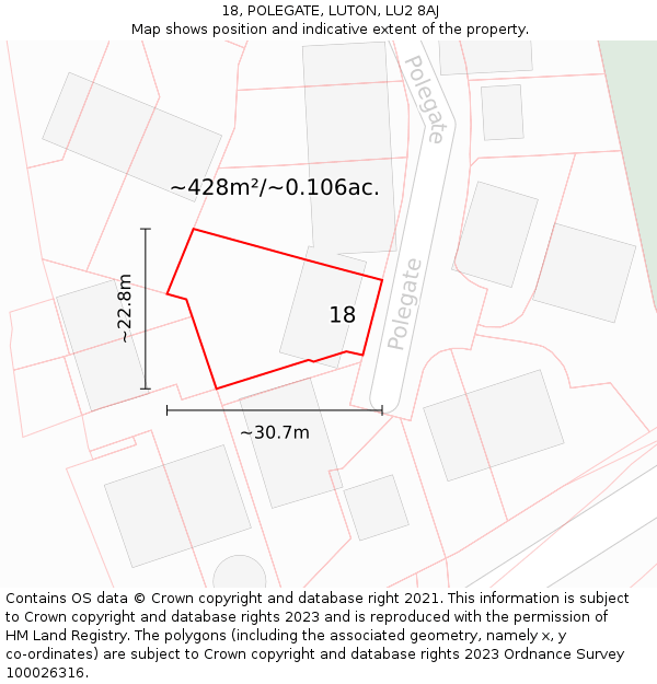 18, POLEGATE, LUTON, LU2 8AJ: Plot and title map