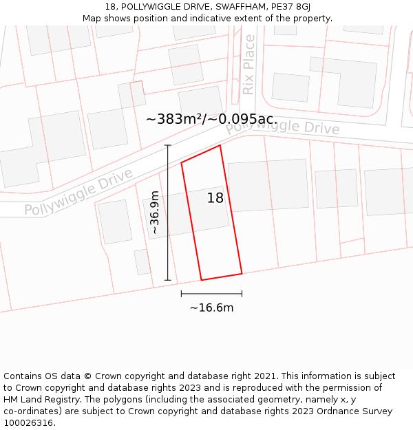 18, POLLYWIGGLE DRIVE, SWAFFHAM, PE37 8GJ: Plot and title map