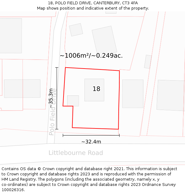 18, POLO FIELD DRIVE, CANTERBURY, CT3 4FA: Plot and title map