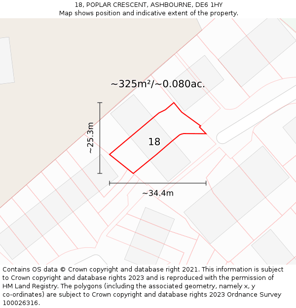 18, POPLAR CRESCENT, ASHBOURNE, DE6 1HY: Plot and title map