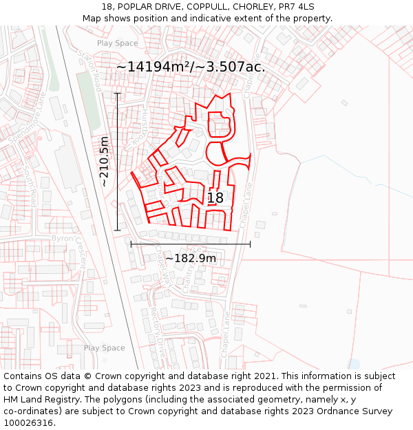 18, POPLAR DRIVE, COPPULL, CHORLEY, PR7 4LS: Plot and title map