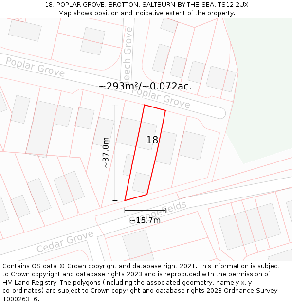 18, POPLAR GROVE, BROTTON, SALTBURN-BY-THE-SEA, TS12 2UX: Plot and title map