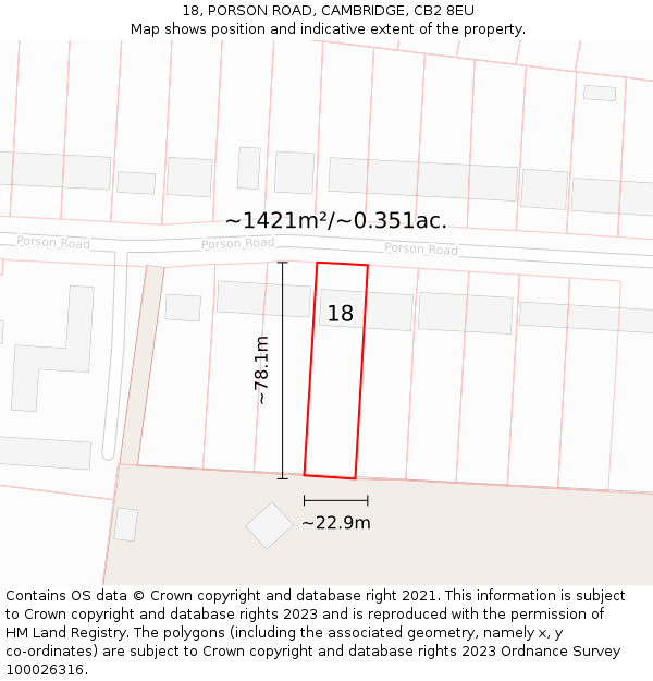 18, PORSON ROAD, CAMBRIDGE, CB2 8EU: Plot and title map