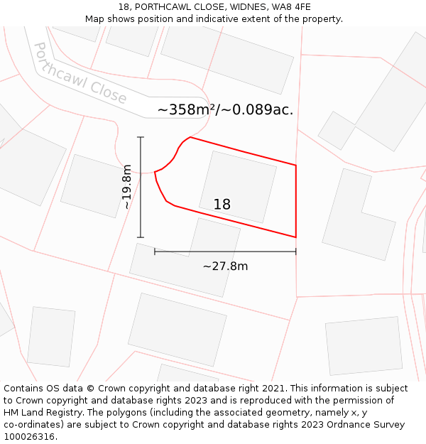 18, PORTHCAWL CLOSE, WIDNES, WA8 4FE: Plot and title map