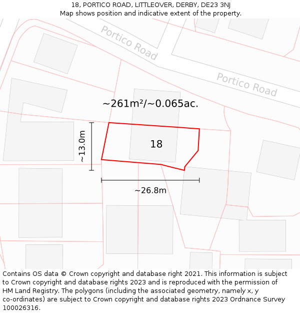 18, PORTICO ROAD, LITTLEOVER, DERBY, DE23 3NJ: Plot and title map