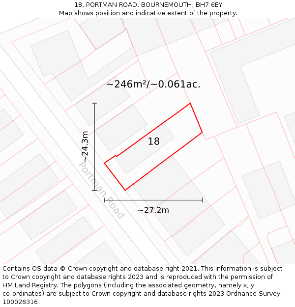 18, PORTMAN ROAD, BOURNEMOUTH, BH7 6EY: Plot and title map