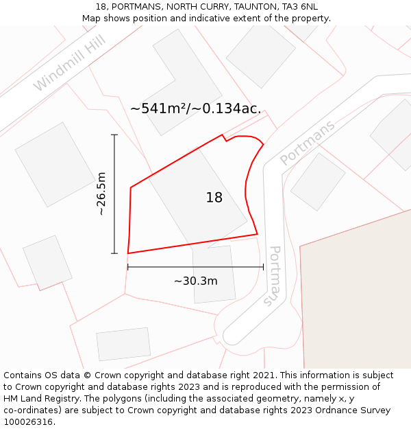 18, PORTMANS, NORTH CURRY, TAUNTON, TA3 6NL: Plot and title map