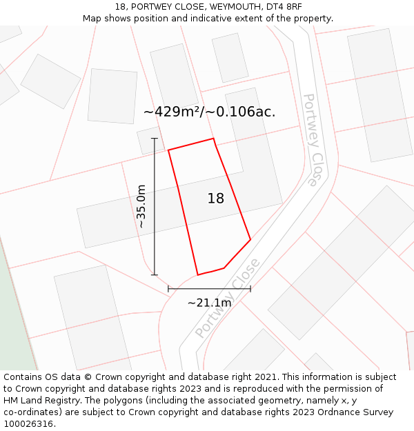 18, PORTWEY CLOSE, WEYMOUTH, DT4 8RF: Plot and title map