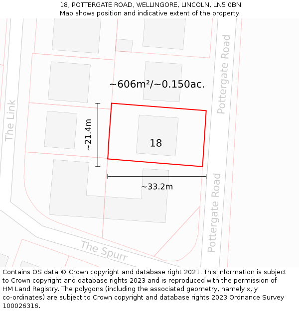 18, POTTERGATE ROAD, WELLINGORE, LINCOLN, LN5 0BN: Plot and title map