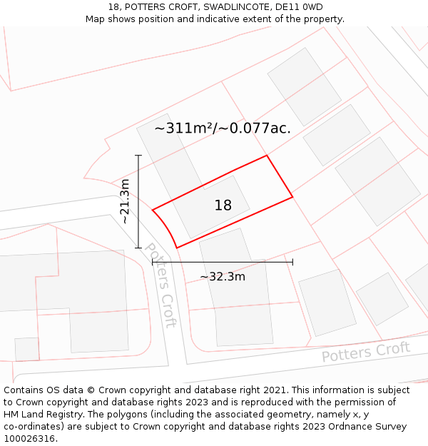 18, POTTERS CROFT, SWADLINCOTE, DE11 0WD: Plot and title map