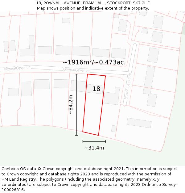 18, POWNALL AVENUE, BRAMHALL, STOCKPORT, SK7 2HE: Plot and title map