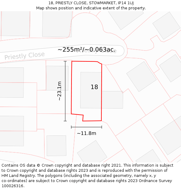 18, PRIESTLY CLOSE, STOWMARKET, IP14 1UJ: Plot and title map