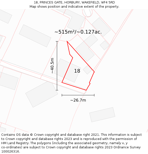 18, PRINCES GATE, HORBURY, WAKEFIELD, WF4 5RD: Plot and title map