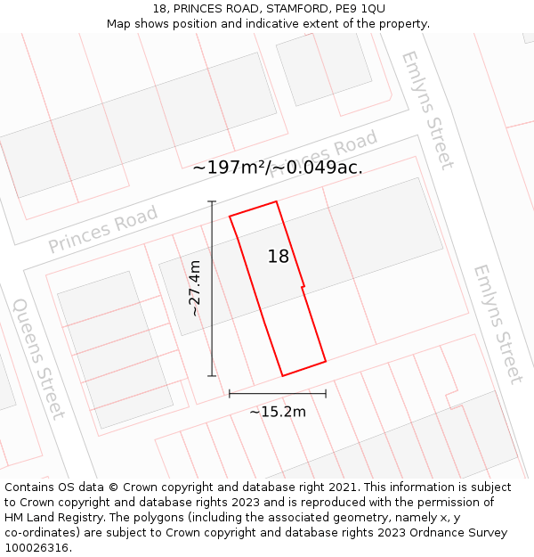 18, PRINCES ROAD, STAMFORD, PE9 1QU: Plot and title map