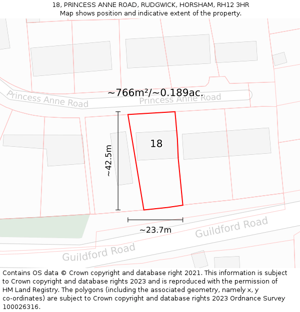 18, PRINCESS ANNE ROAD, RUDGWICK, HORSHAM, RH12 3HR: Plot and title map