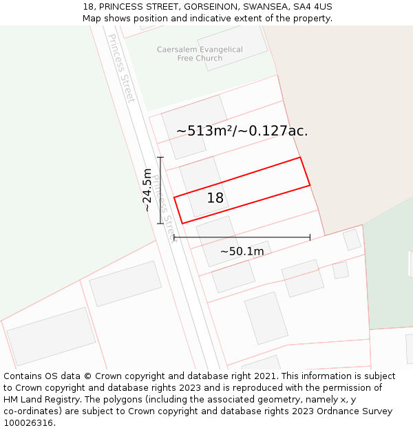 18, PRINCESS STREET, GORSEINON, SWANSEA, SA4 4US: Plot and title map