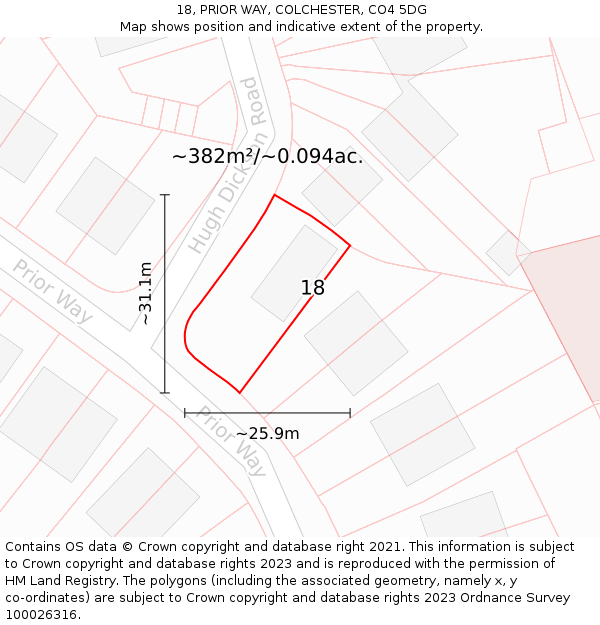 18, PRIOR WAY, COLCHESTER, CO4 5DG: Plot and title map