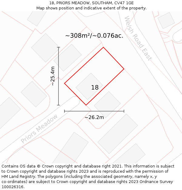 18, PRIORS MEADOW, SOUTHAM, CV47 1GE: Plot and title map