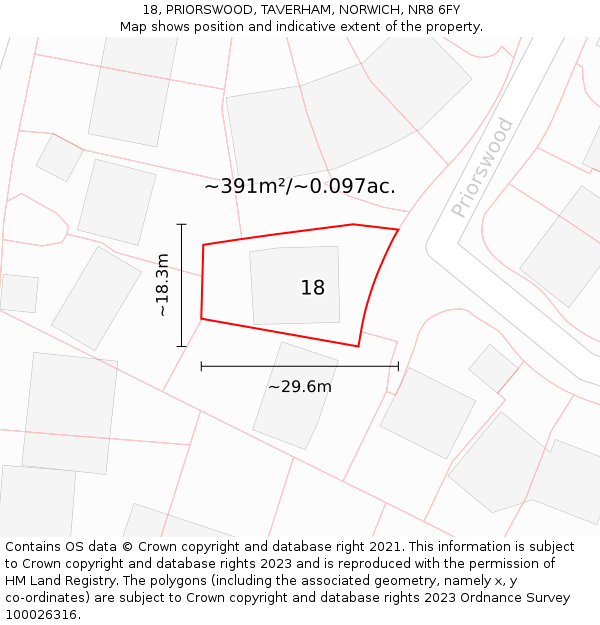 18, PRIORSWOOD, TAVERHAM, NORWICH, NR8 6FY: Plot and title map