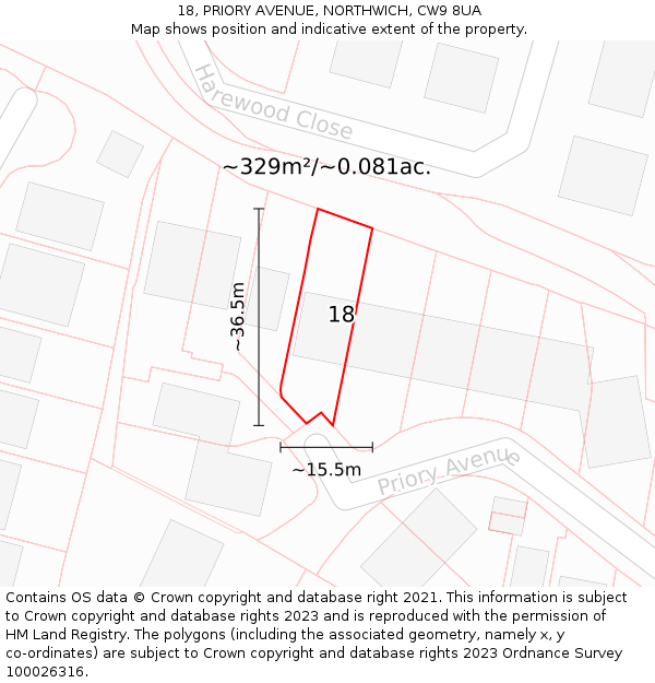 18, PRIORY AVENUE, NORTHWICH, CW9 8UA: Plot and title map