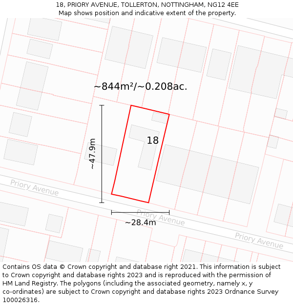 18, PRIORY AVENUE, TOLLERTON, NOTTINGHAM, NG12 4EE: Plot and title map