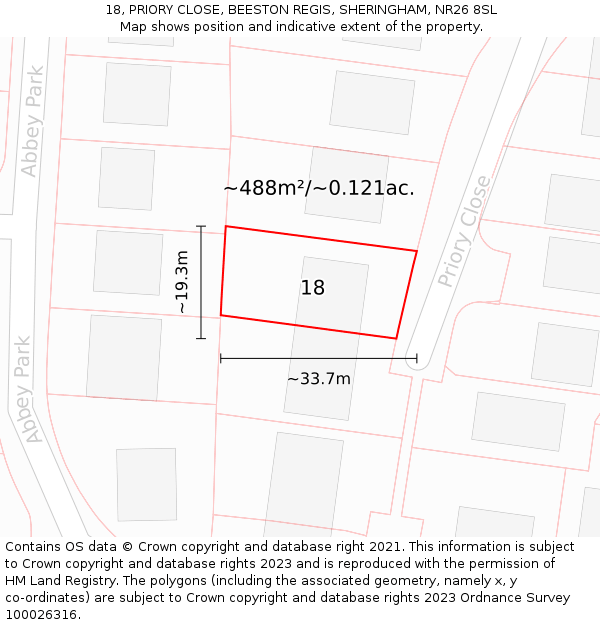 18, PRIORY CLOSE, BEESTON REGIS, SHERINGHAM, NR26 8SL: Plot and title map