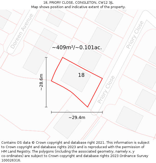 18, PRIORY CLOSE, CONGLETON, CW12 3JL: Plot and title map