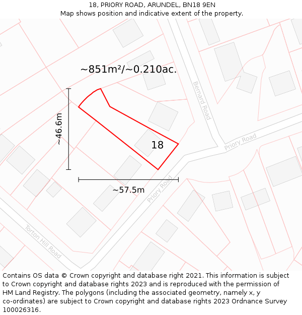 18, PRIORY ROAD, ARUNDEL, BN18 9EN: Plot and title map