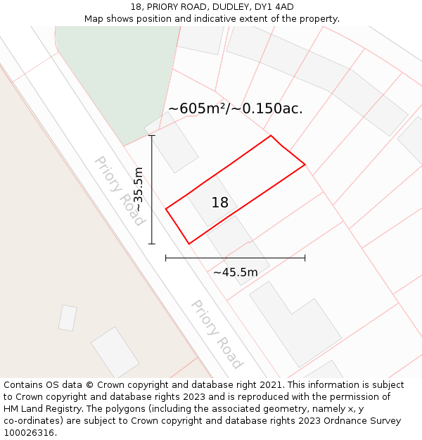 18, PRIORY ROAD, DUDLEY, DY1 4AD: Plot and title map