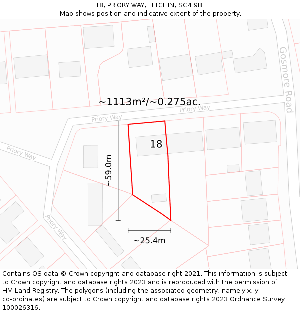 18, PRIORY WAY, HITCHIN, SG4 9BL: Plot and title map