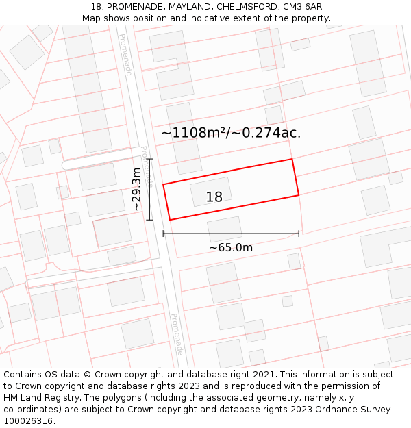 18, PROMENADE, MAYLAND, CHELMSFORD, CM3 6AR: Plot and title map