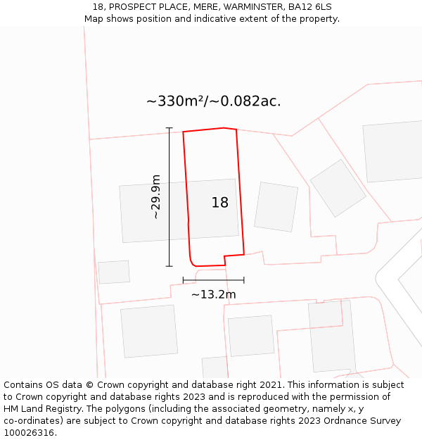 18, PROSPECT PLACE, MERE, WARMINSTER, BA12 6LS: Plot and title map