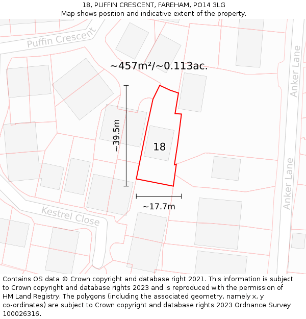 18, PUFFIN CRESCENT, FAREHAM, PO14 3LG: Plot and title map