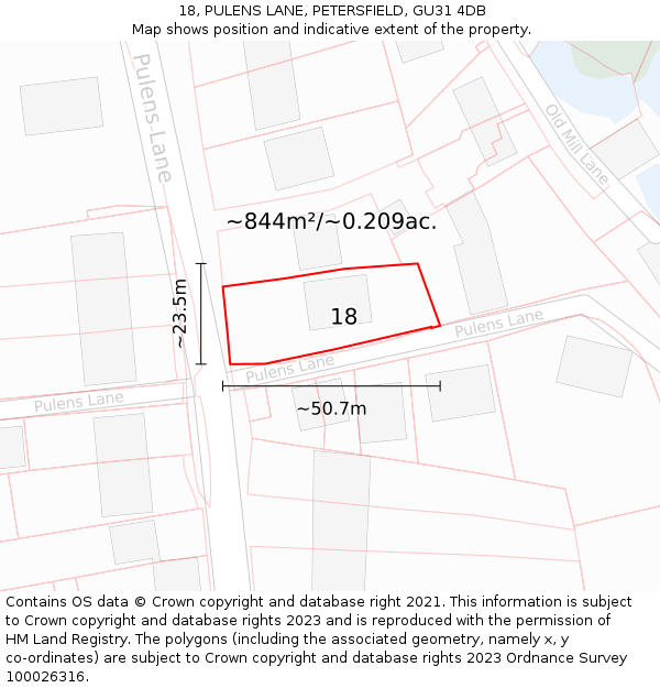 18, PULENS LANE, PETERSFIELD, GU31 4DB: Plot and title map