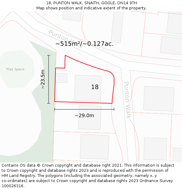 18, PUNTON WALK, SNAITH, GOOLE, DN14 9TH: Plot and title map