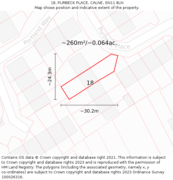 18, PURBECK PLACE, CALNE, SN11 8LN: Plot and title map