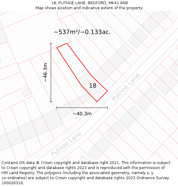 18, PUTNOE LANE, BEDFORD, MK41 9AB: Plot and title map