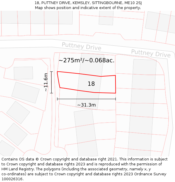 18, PUTTNEY DRIVE, KEMSLEY, SITTINGBOURNE, ME10 2SJ: Plot and title map