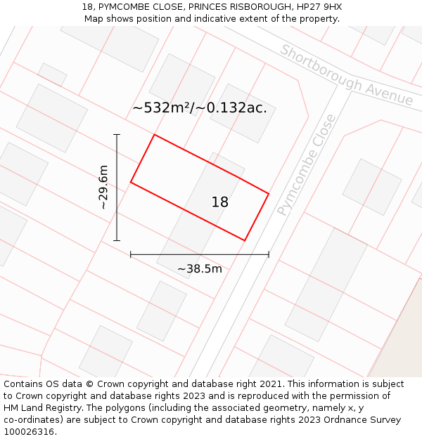 18, PYMCOMBE CLOSE, PRINCES RISBOROUGH, HP27 9HX: Plot and title map