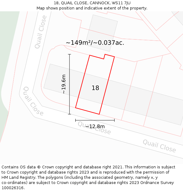 18, QUAIL CLOSE, CANNOCK, WS11 7JU: Plot and title map