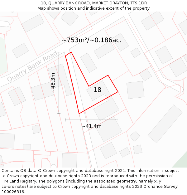 18, QUARRY BANK ROAD, MARKET DRAYTON, TF9 1DR: Plot and title map