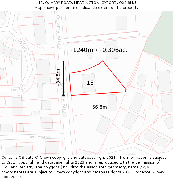 18, QUARRY ROAD, HEADINGTON, OXFORD, OX3 8NU: Plot and title map