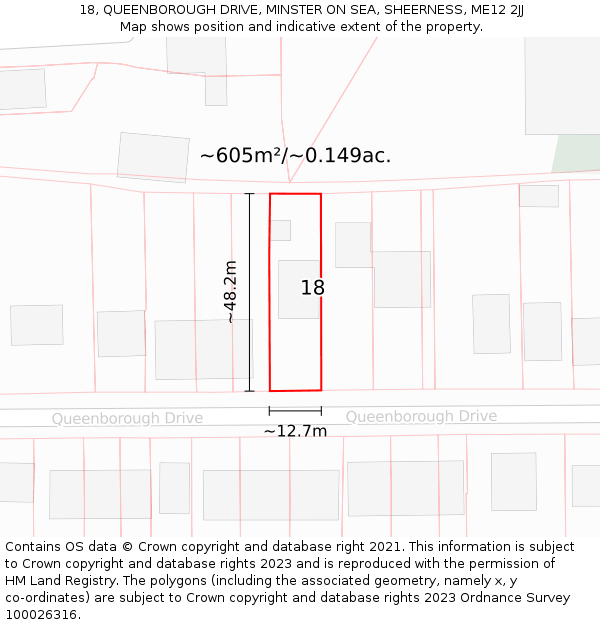 18, QUEENBOROUGH DRIVE, MINSTER ON SEA, SHEERNESS, ME12 2JJ: Plot and title map