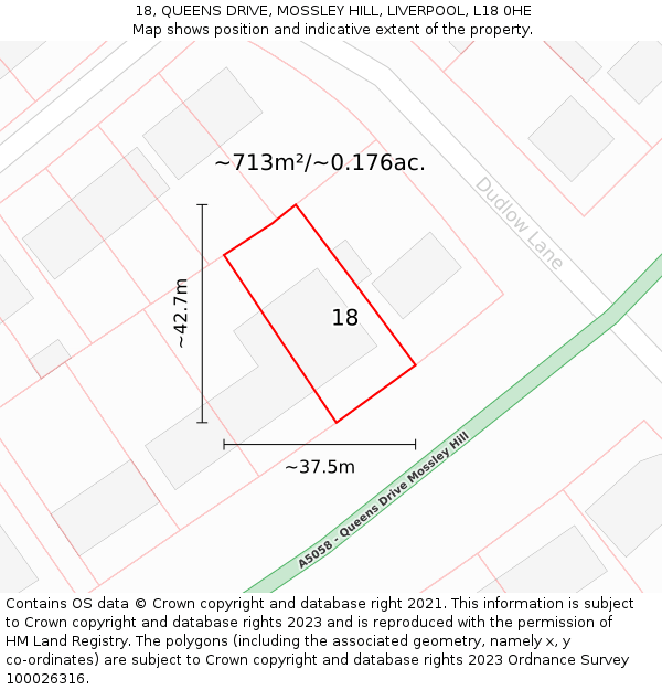 18, QUEENS DRIVE, MOSSLEY HILL, LIVERPOOL, L18 0HE: Plot and title map