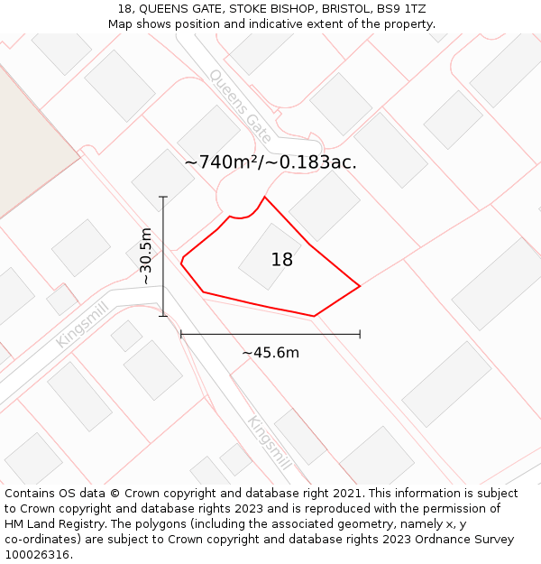 18, QUEENS GATE, STOKE BISHOP, BRISTOL, BS9 1TZ: Plot and title map