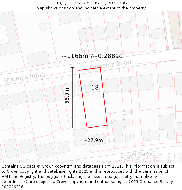 18, QUEENS ROAD, RYDE, PO33 3BG: Plot and title map