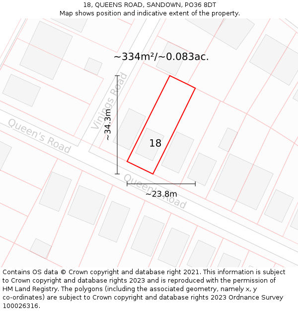 18, QUEENS ROAD, SANDOWN, PO36 8DT: Plot and title map