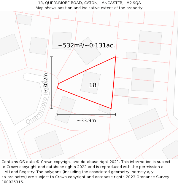 18, QUERNMORE ROAD, CATON, LANCASTER, LA2 9QA: Plot and title map