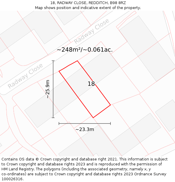 18, RADWAY CLOSE, REDDITCH, B98 8RZ: Plot and title map